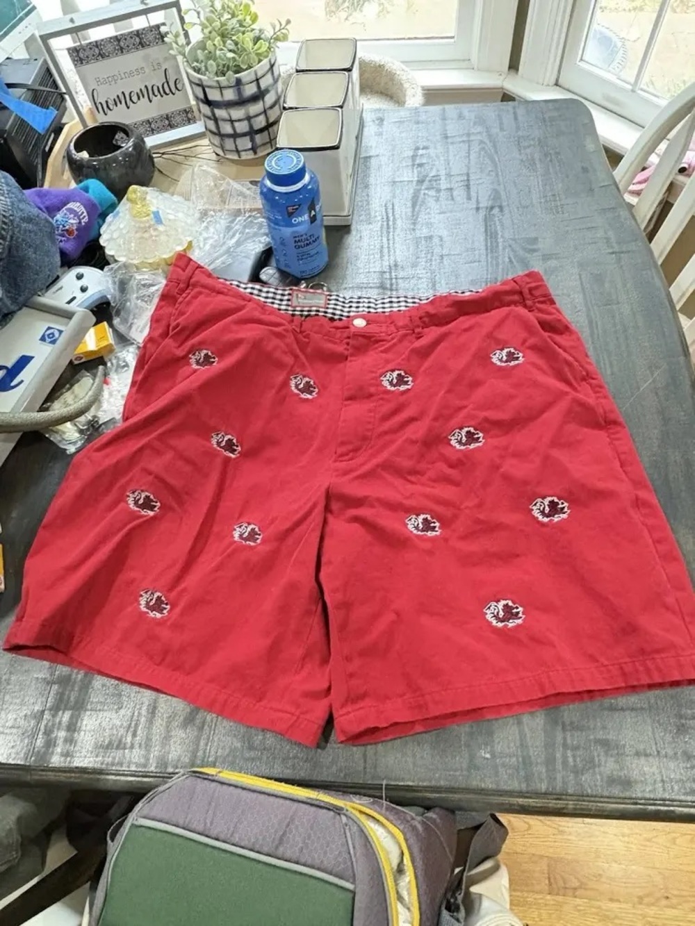 Men's Red Embroidered Flat Front USC Gamecock Shorts